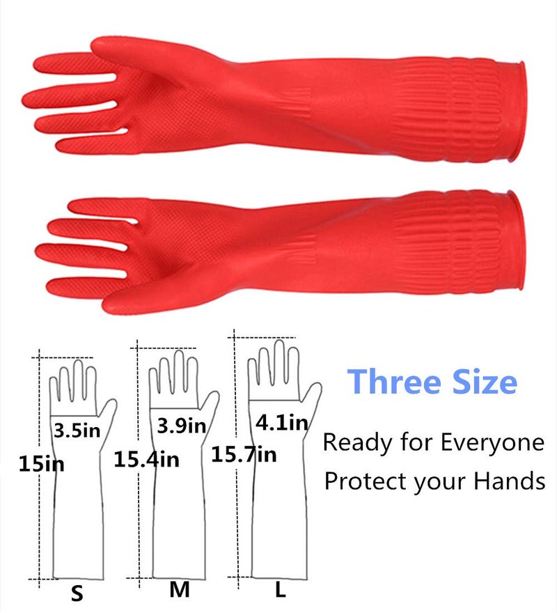 YSLON Rubber Cleaning Gloves Kitchen Dishwashing Glove 3-Pairs,Waterproof Reuseable.(Medium) - Image 2